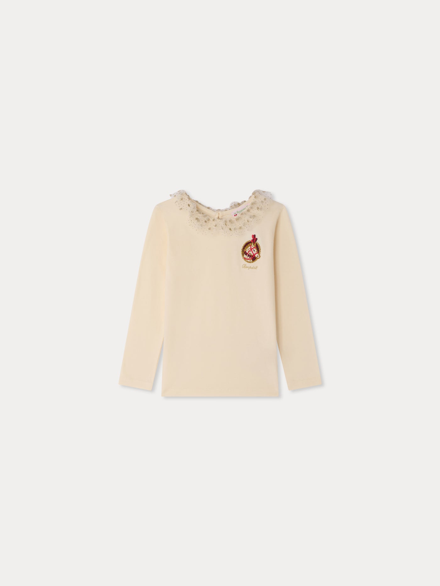 Tidjany T-shirt with tulle collar and horse print in organic cotton