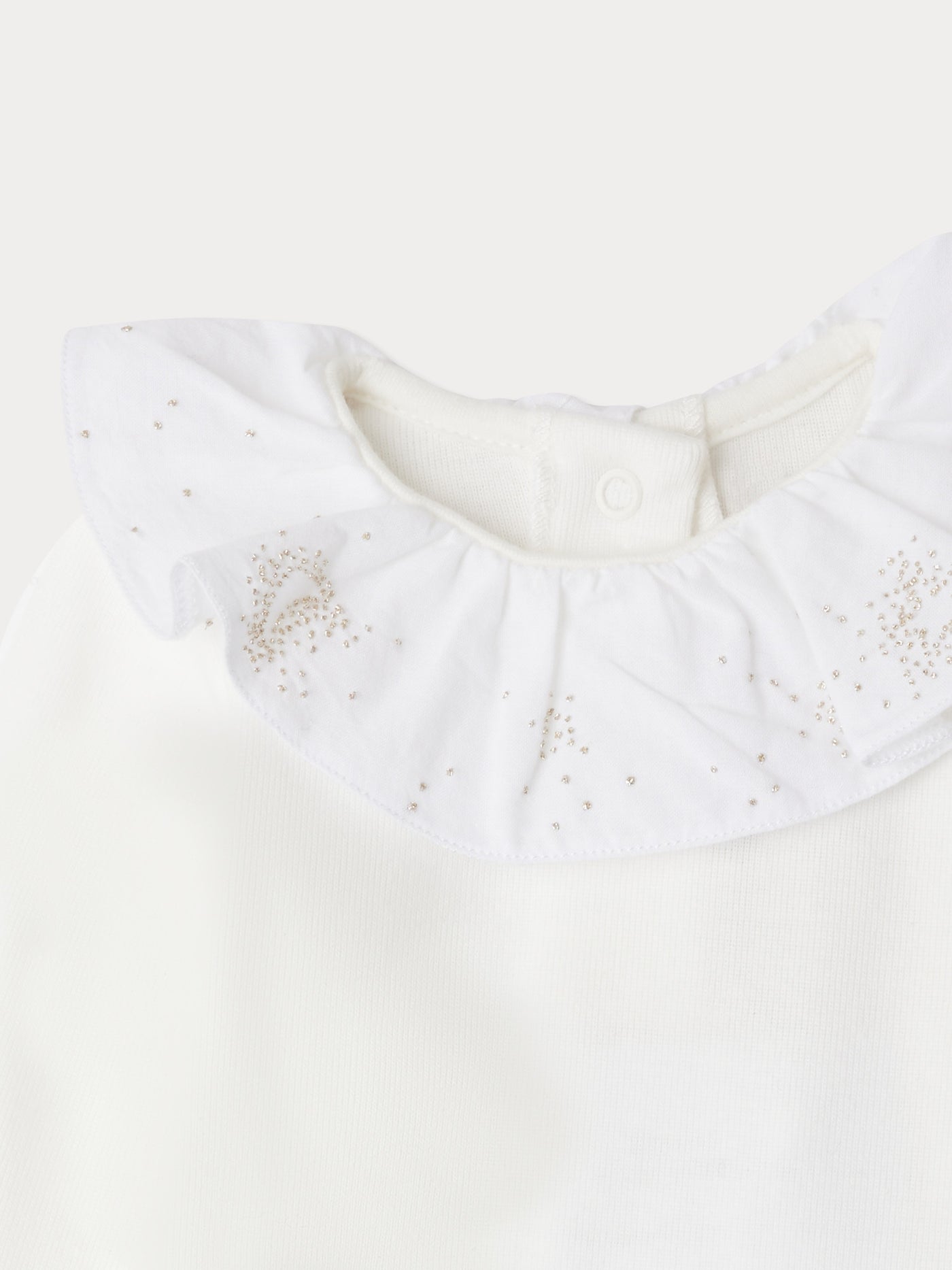 June bodysuit with embroidered stars and moons collar in organic cotton