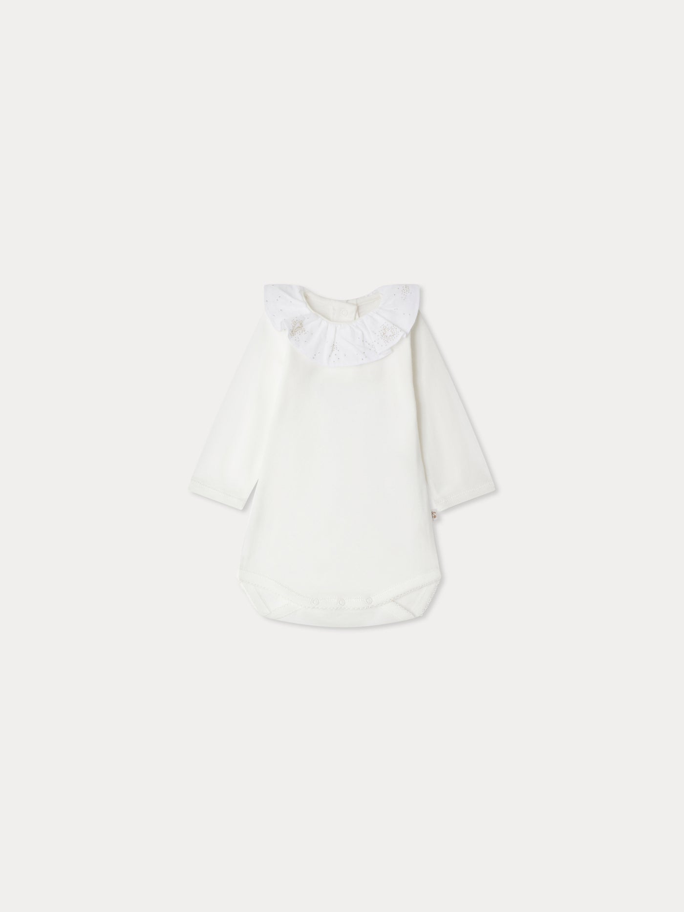 June bodysuit with embroidered stars and moons collar in organic cotton