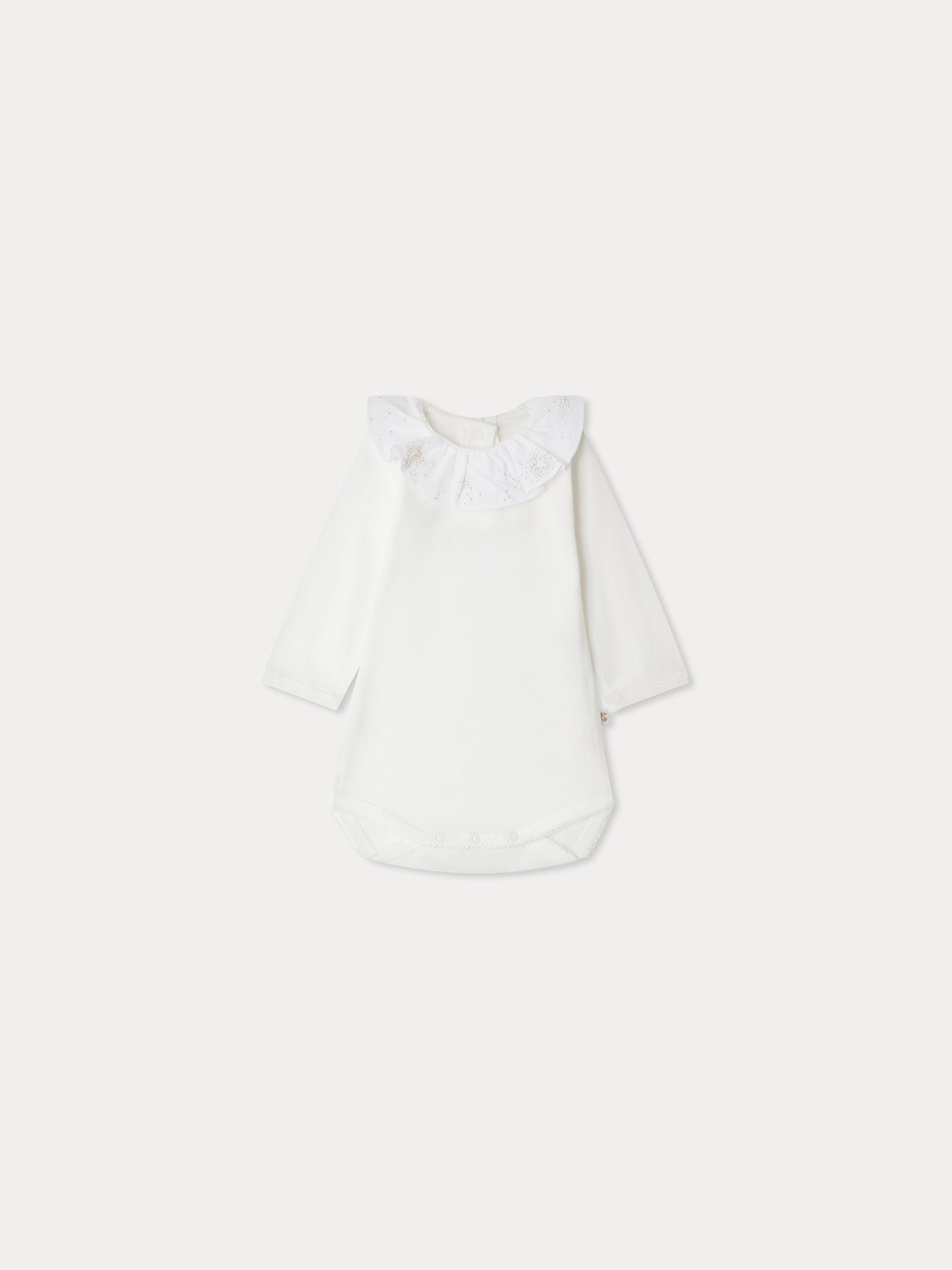 June bodysuit with embroidered stars and moons collar in organic cotton