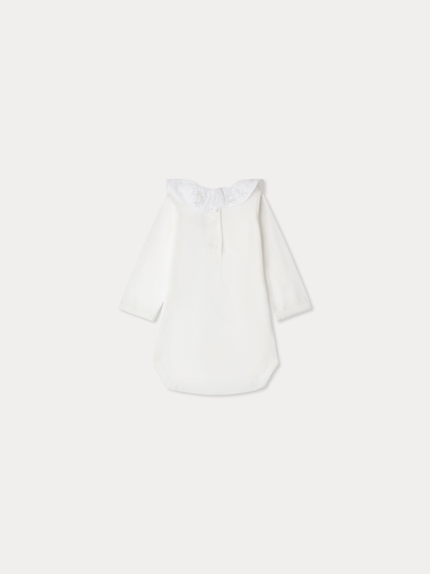June bodysuit with embroidered stars and moons collar in organic cotton