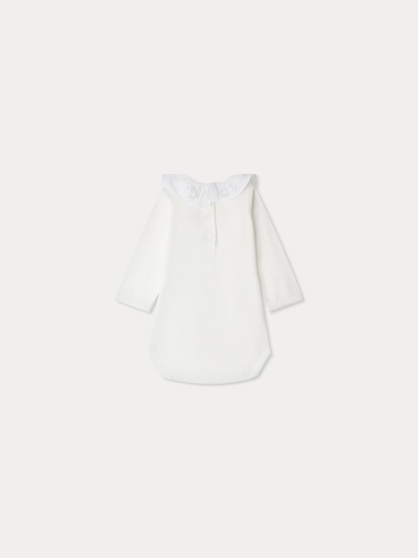 June bodysuit with embroidered stars and moons collar in organic cotton