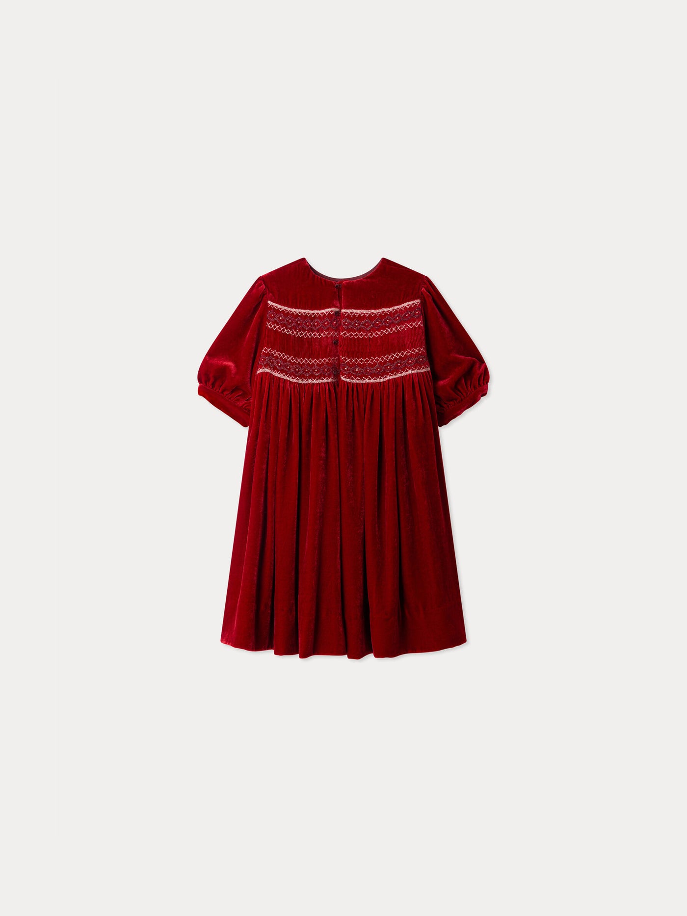 Mélodine smocked and hand-embroidered silk velvet dress