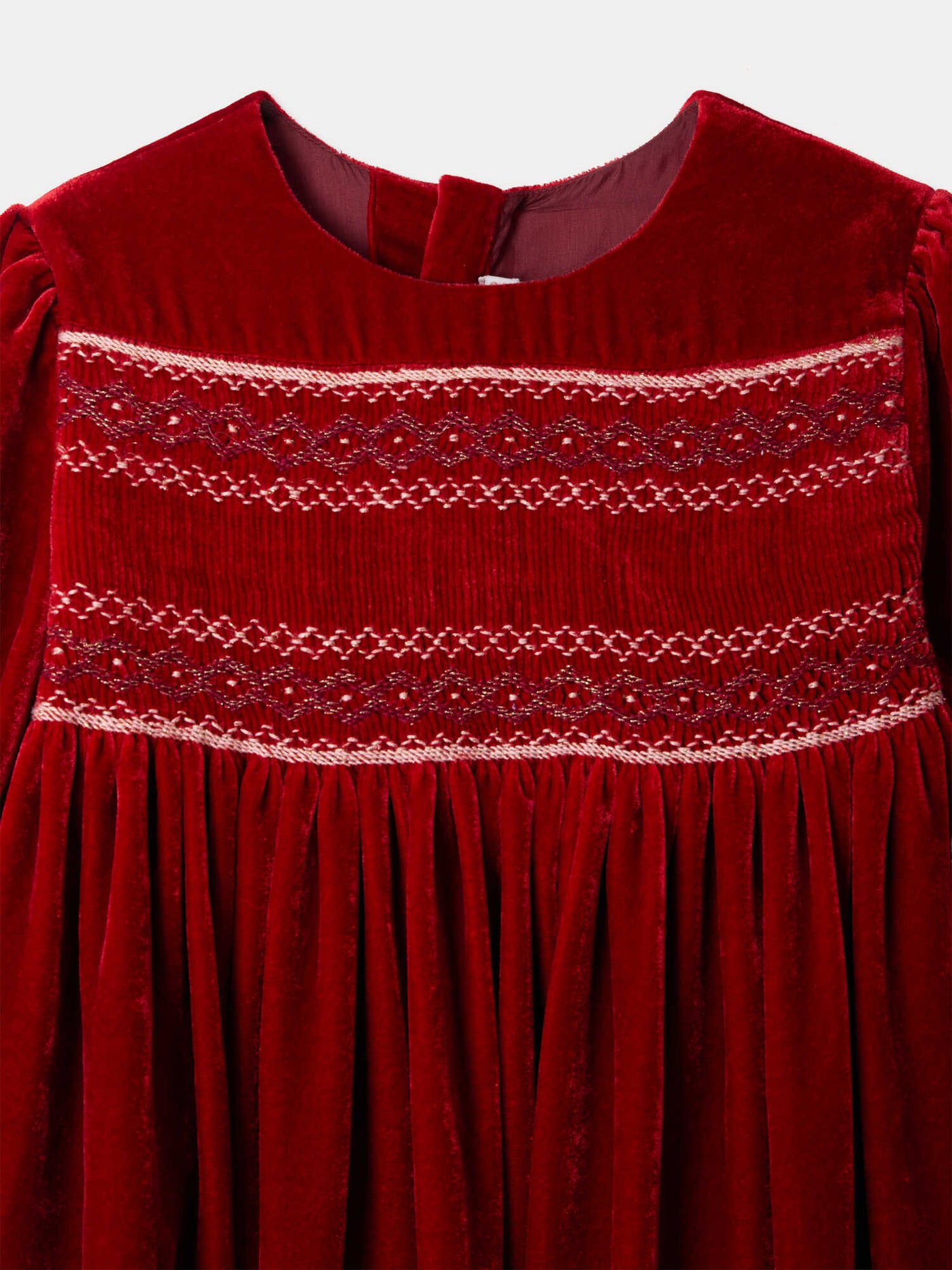 Mélodine smocked and hand-embroidered silk velvet dress
