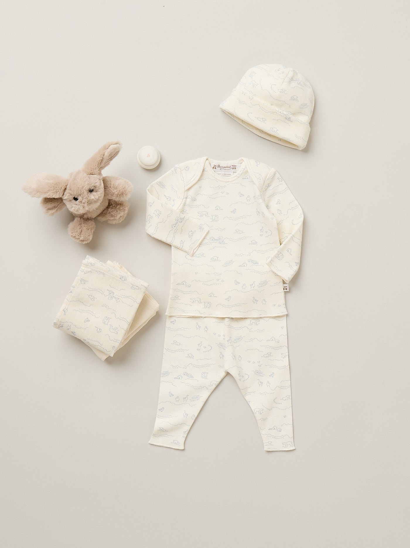 Newborn Winter 2026 Look - Sheep-print set in organic cotton