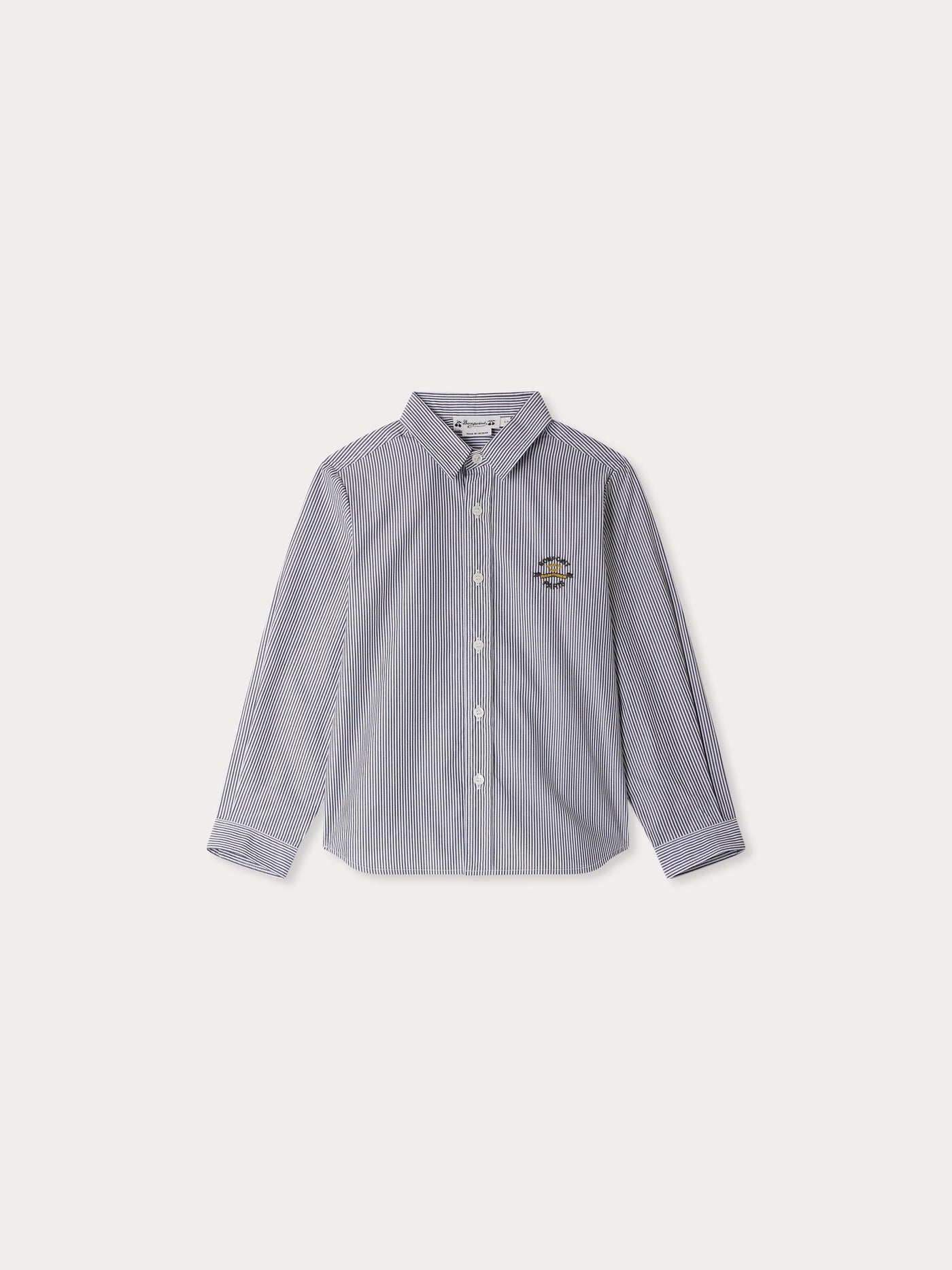 Striped Tangui shirt with pointed collar and chest embroidery