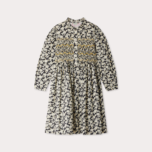 Juliane smocked and embroidered dress in Liberty fabric in organic cotton