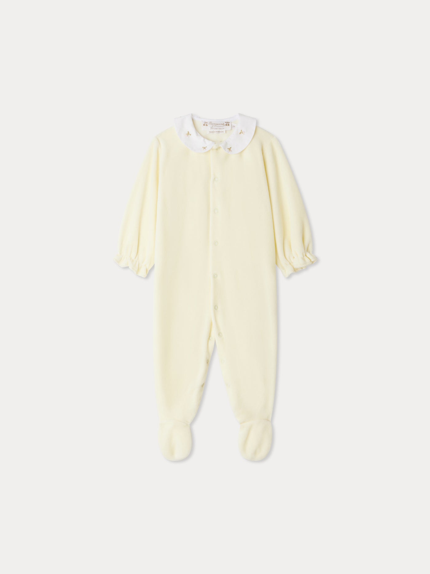 Tintina velvet pajamas with cherry embroidered collar in organic cotton