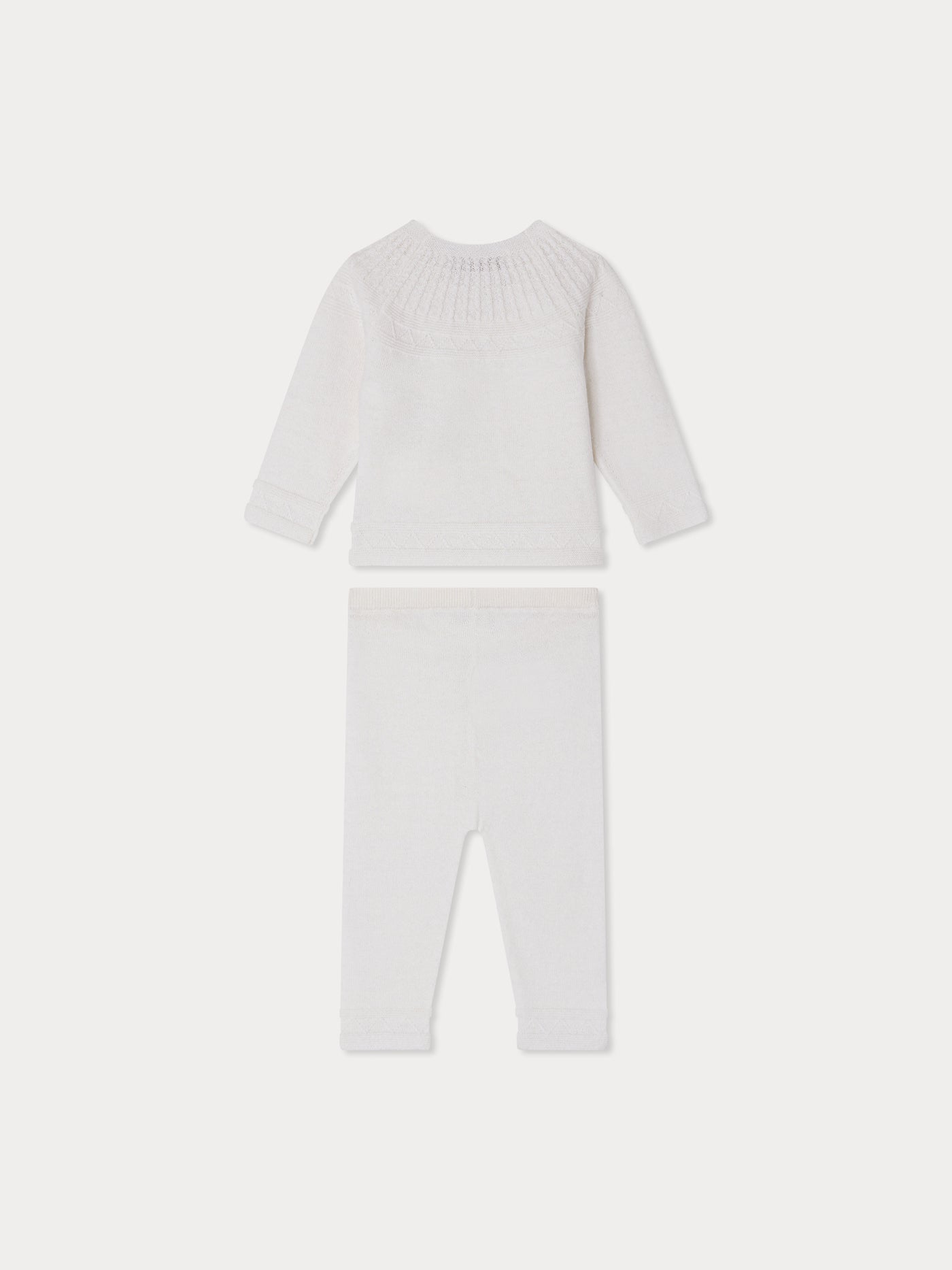 Jina set with fancy stitch on the neckline in white wool