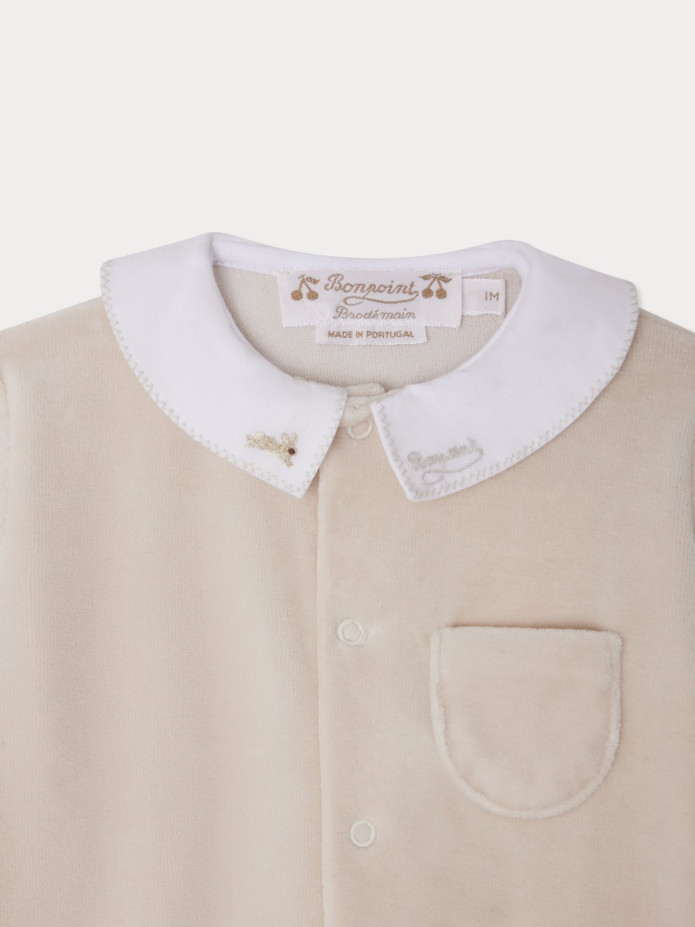 Tilouan velvet pajamas with rabbit embroidery collar in organic cotton