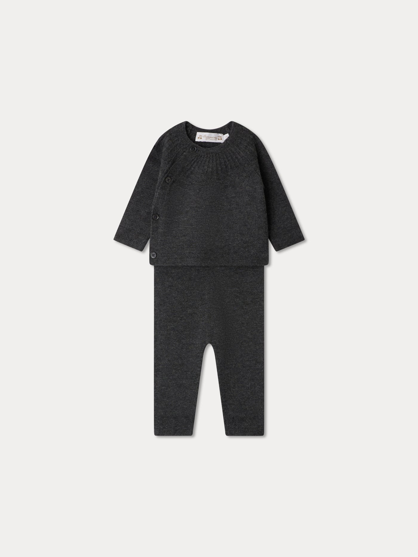 Jina set with fancy stitch on the neckline in heather gray wool