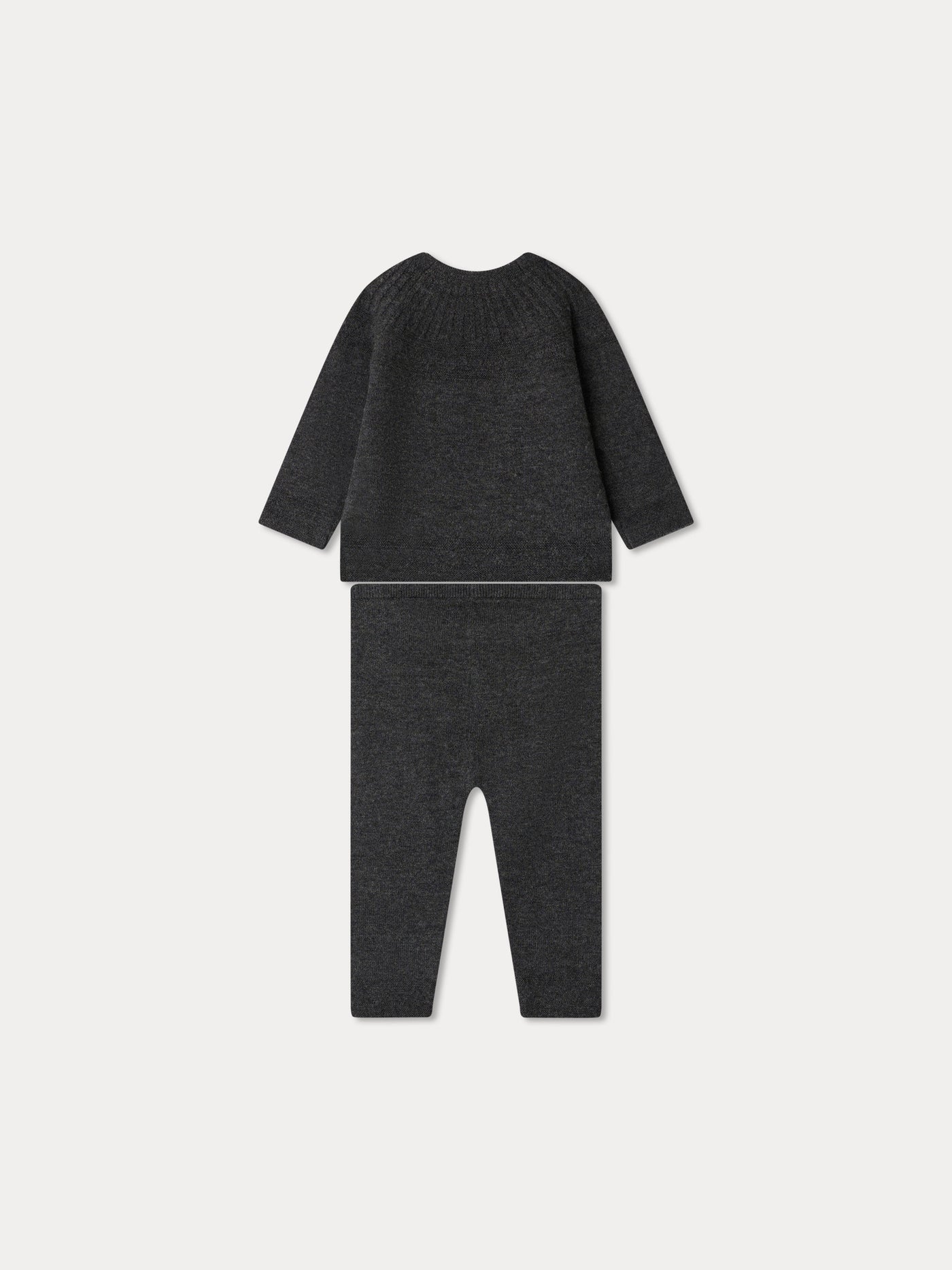 Jina set with fancy stitch on the neckline in heather gray wool