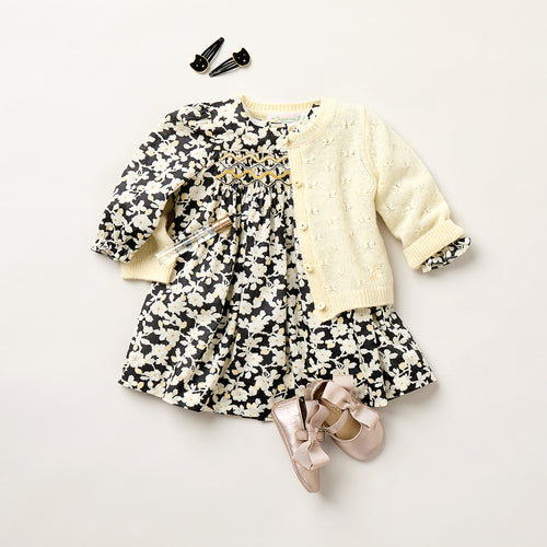 Jailys smocked and embroidered dress in Liberty fabric in organic cotton