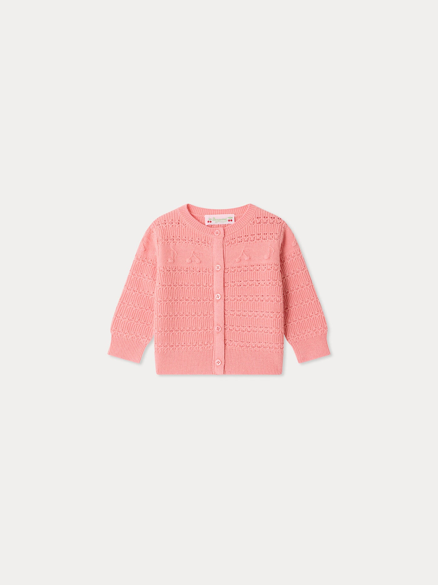 Mahana baby cardigan with cherry and musical note patterns