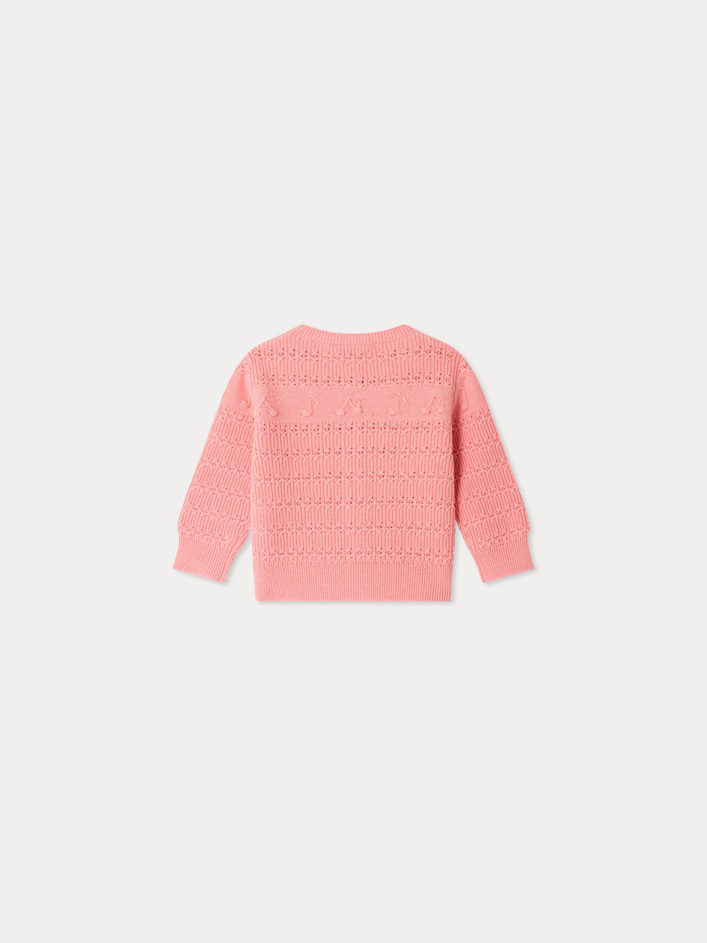 Mahana baby cardigan with cherry and musical note patterns