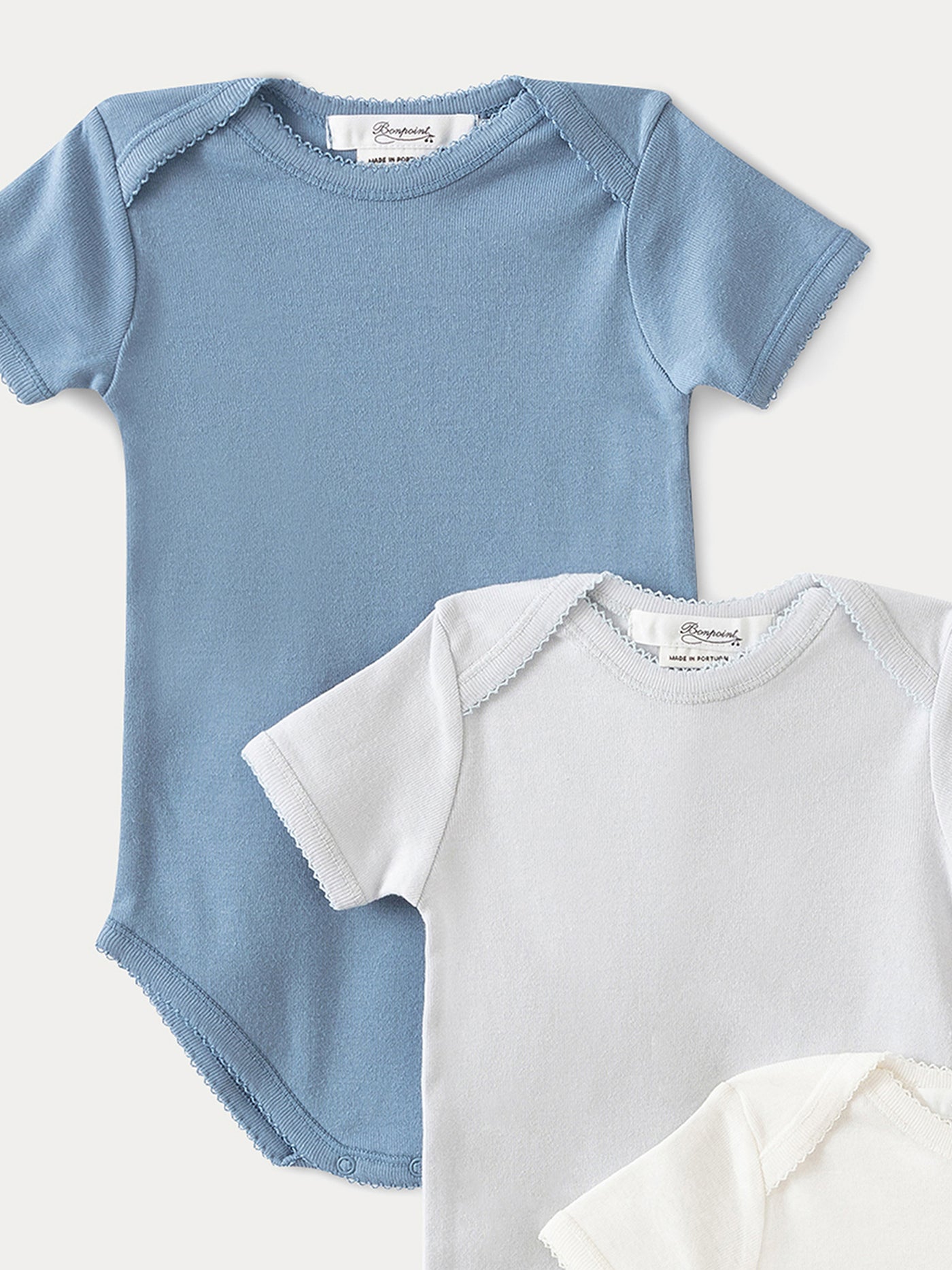 Set of Three Organic Cotton Baby Onesies sky blue