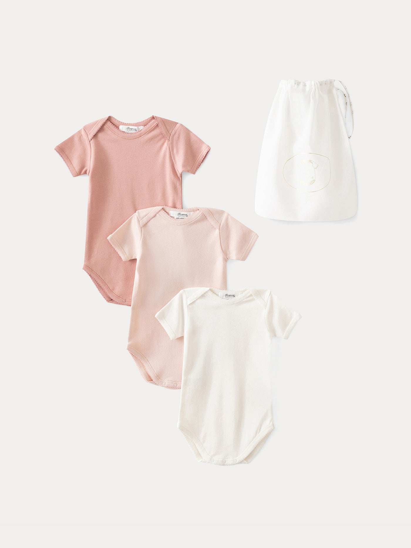 Set of Three Baby Organic Cotton Onesies pale pink