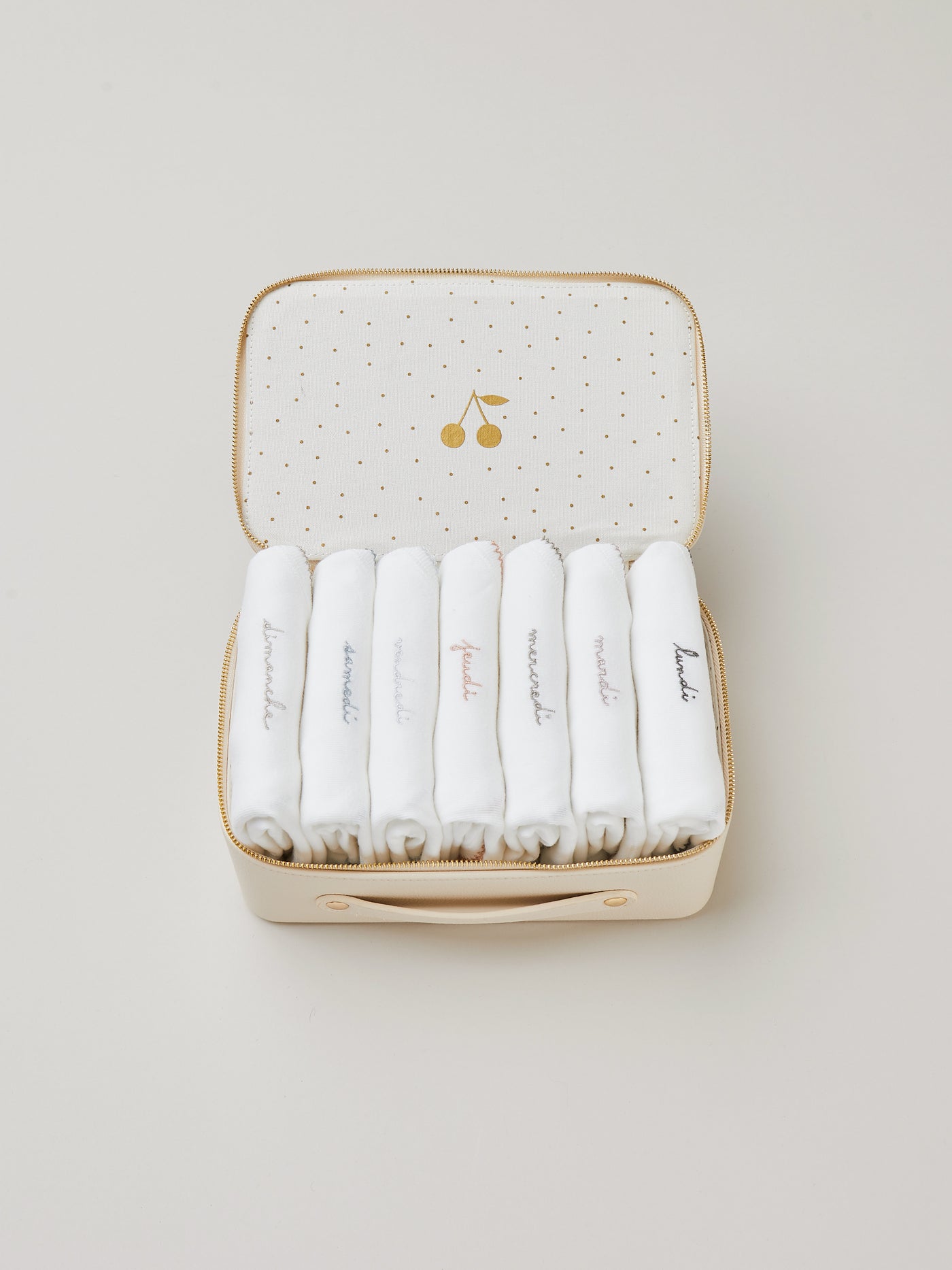 Signature suitcase and weekly long-sleeve bodysuits