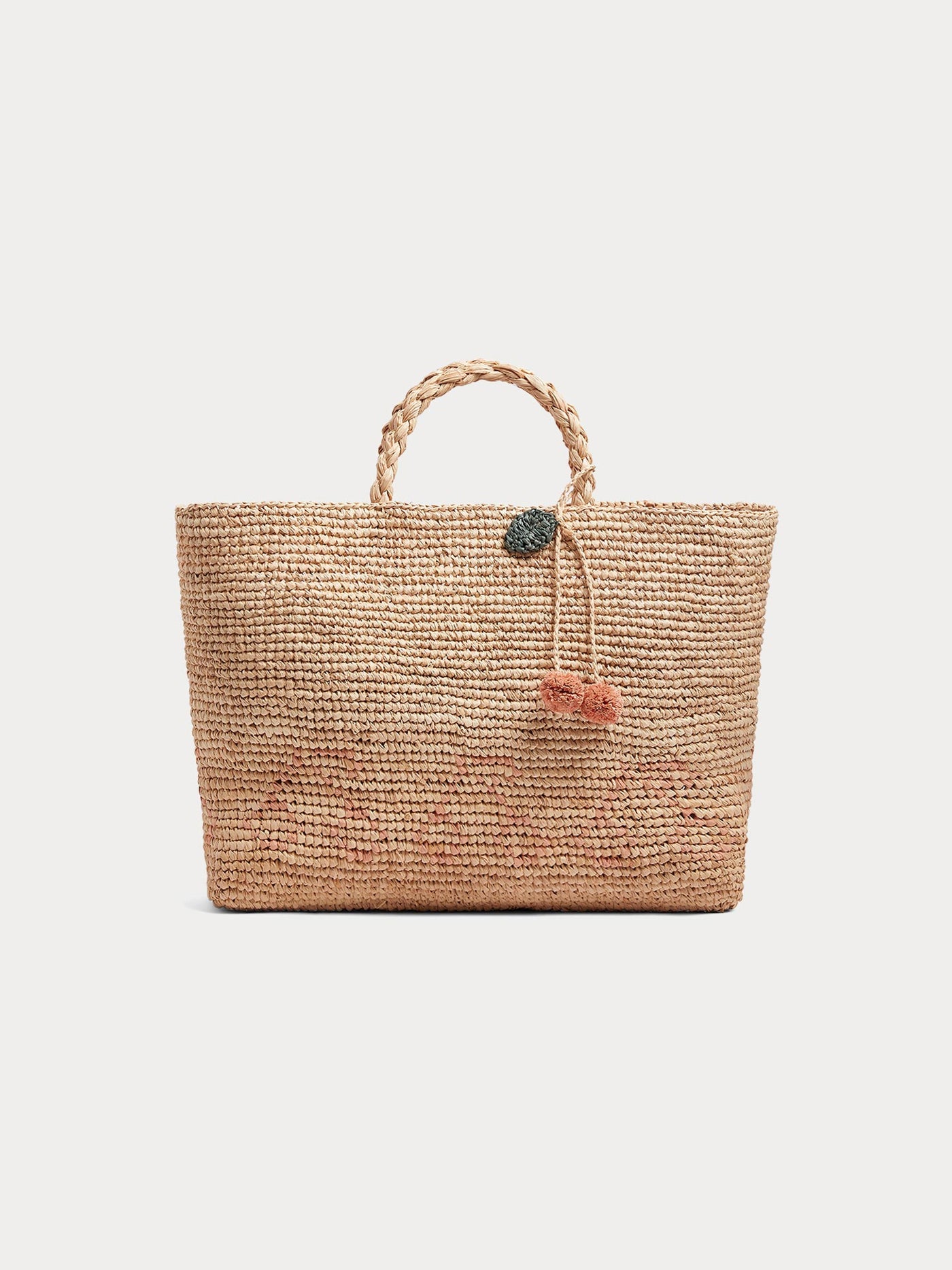 Fama tote bag in raffia with pink cherries