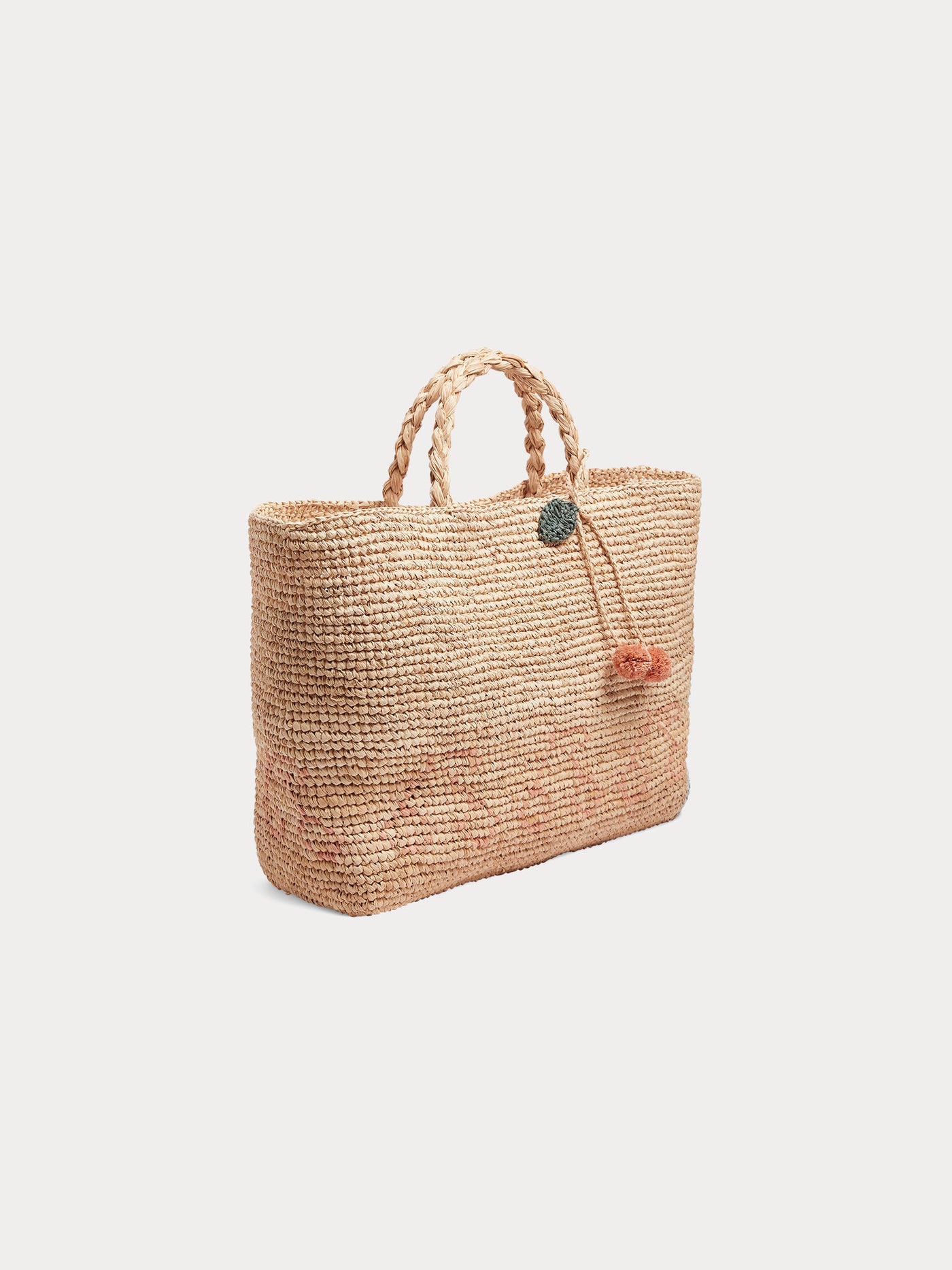 Fama tote bag in raffia with pink cherries