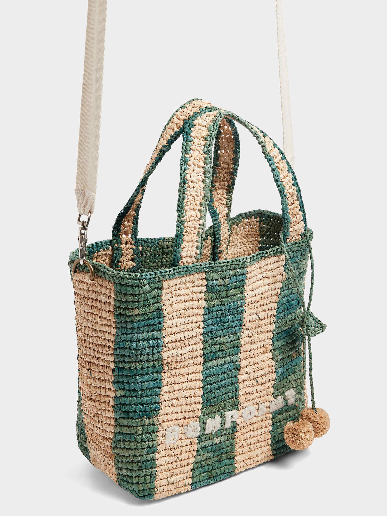 Bonpoint Beige Green Striped Bag In Raffia