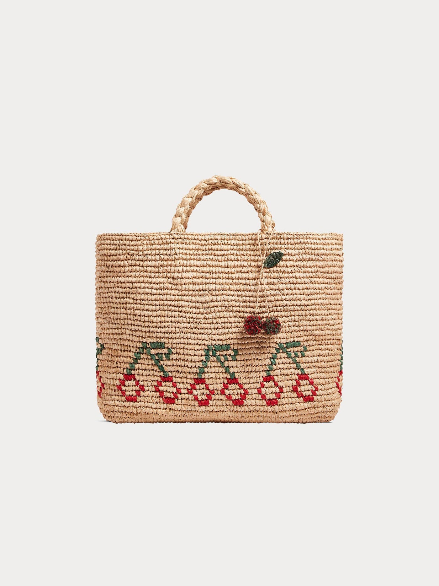 Fama tote bag in raffia with red cherries