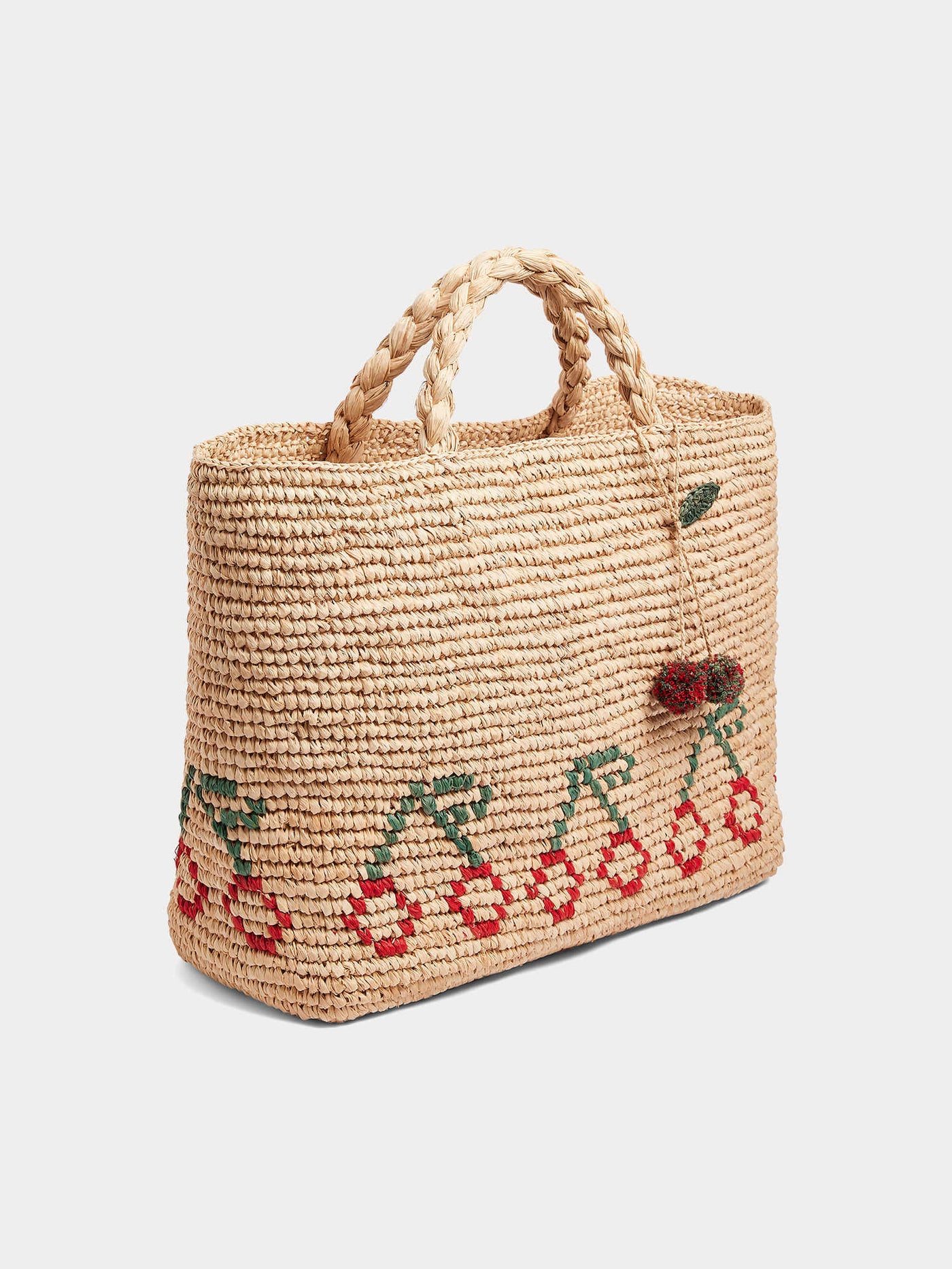 Fama tote bag in raffia with red cherries