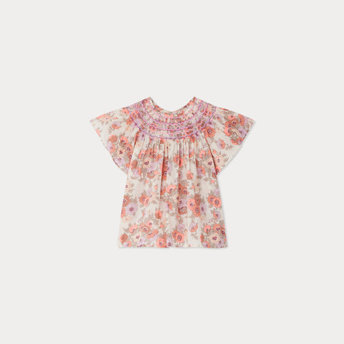 Adelice smocked and embroidered blouse made with Liberty fabrics