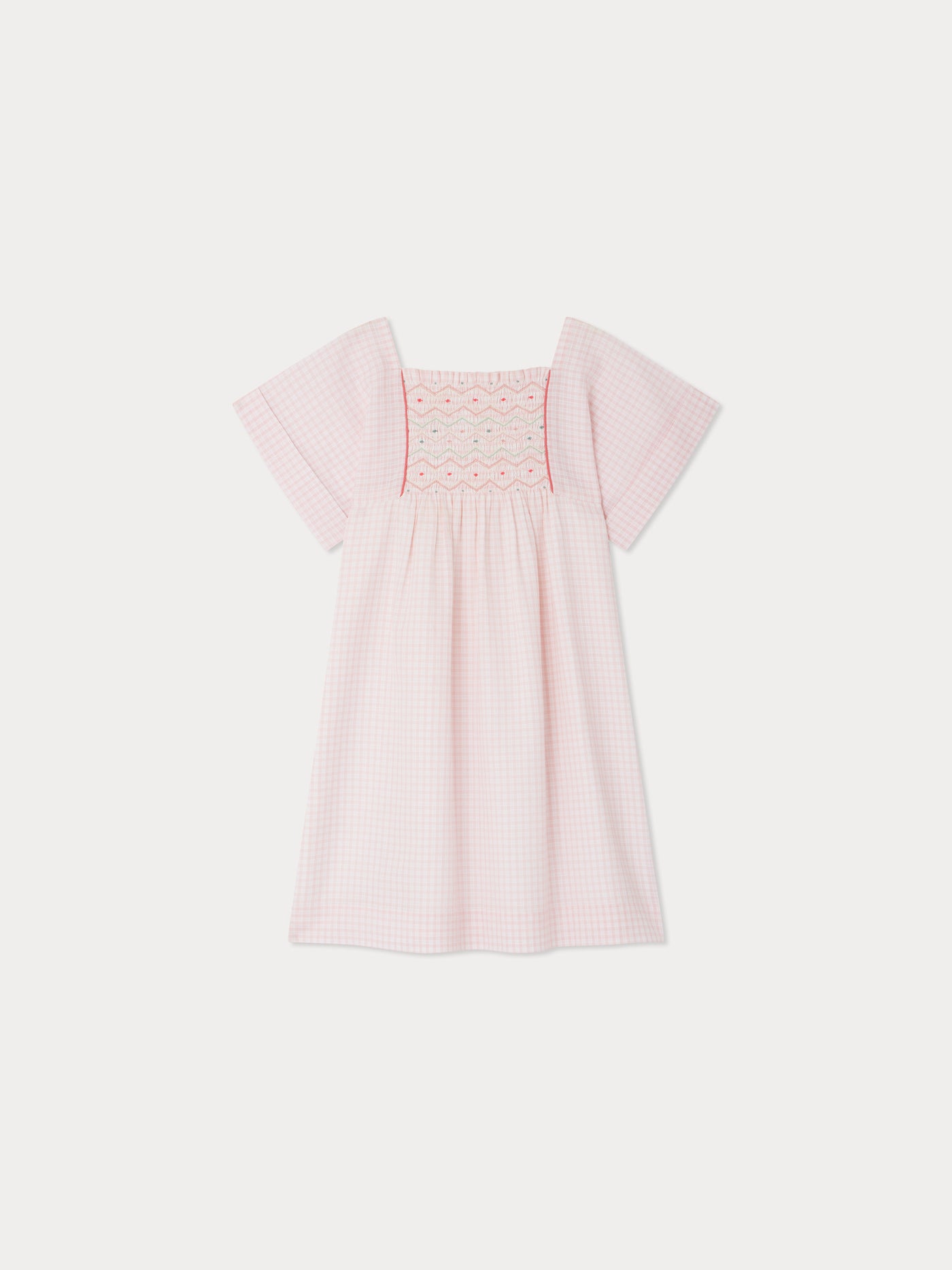 Paysanne dress in smocked and embroidered checks