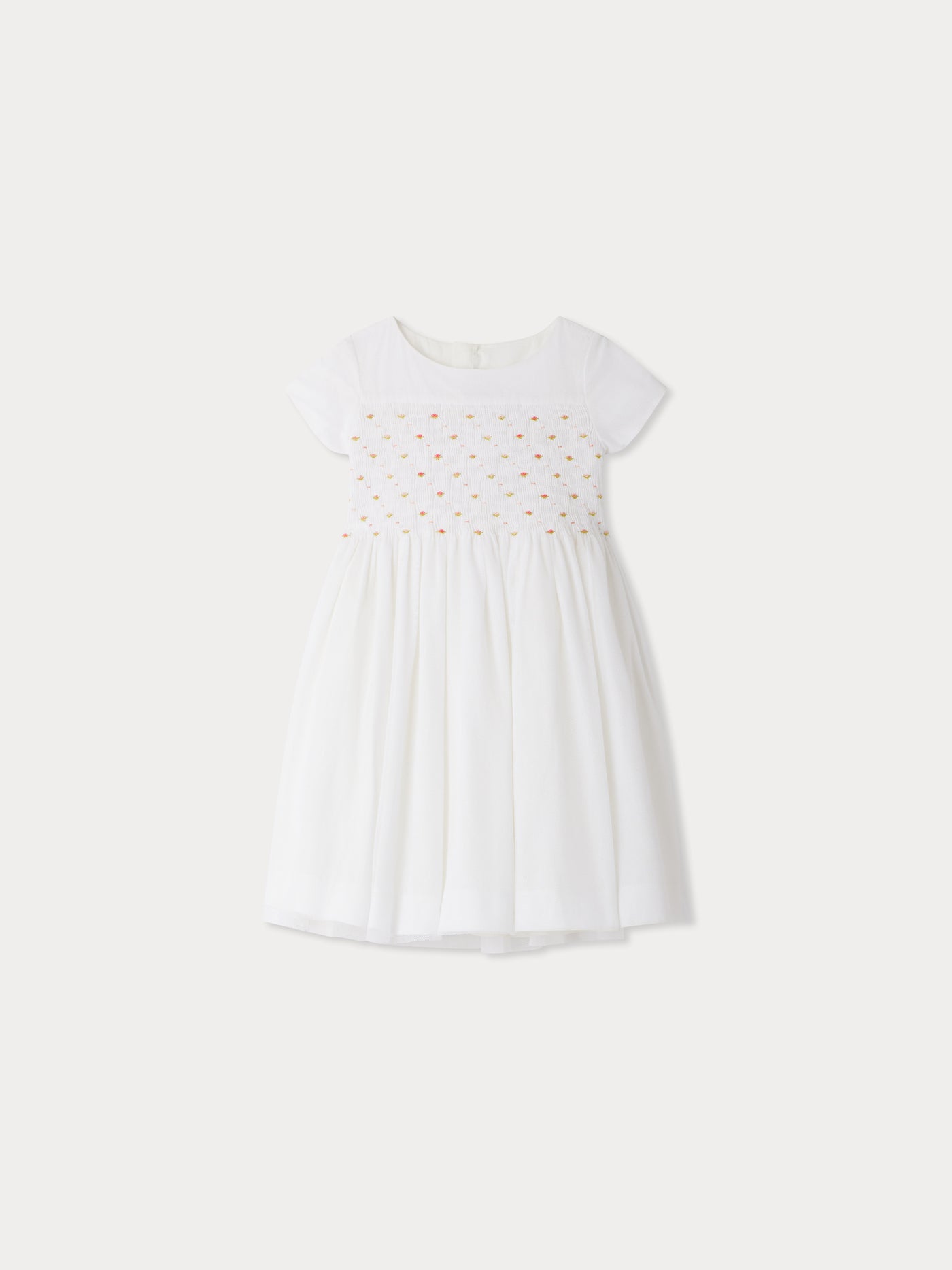 Duchesse dress in smocked and re-embroidered tulle