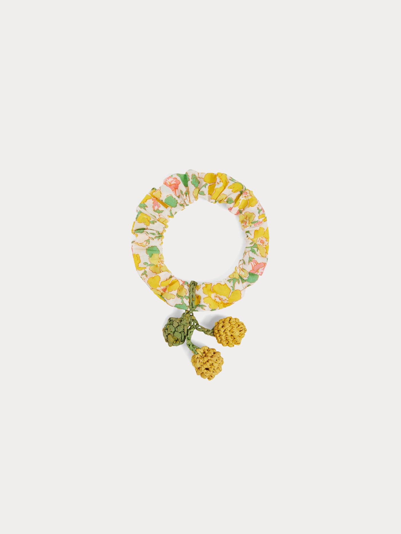 Elory scrunchie made with Liberty fabrics with cherry detail