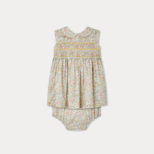 Eleanore smocked dress made with Liberty fabrics with bloomer