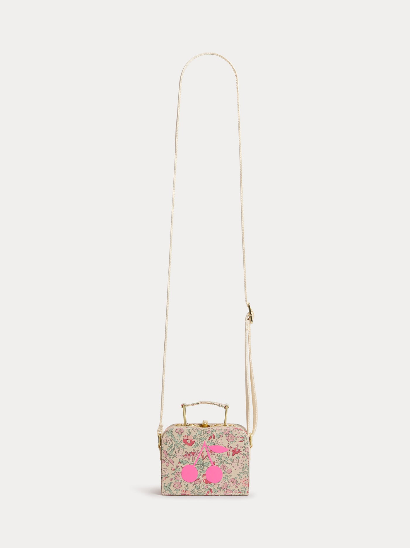 Aimane raspberry-colored suitcase bag in Liberty fabric with a cherry print in organic cotton