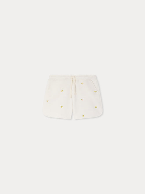Caroline fleece shorts embroidered with cherries in organic cotton