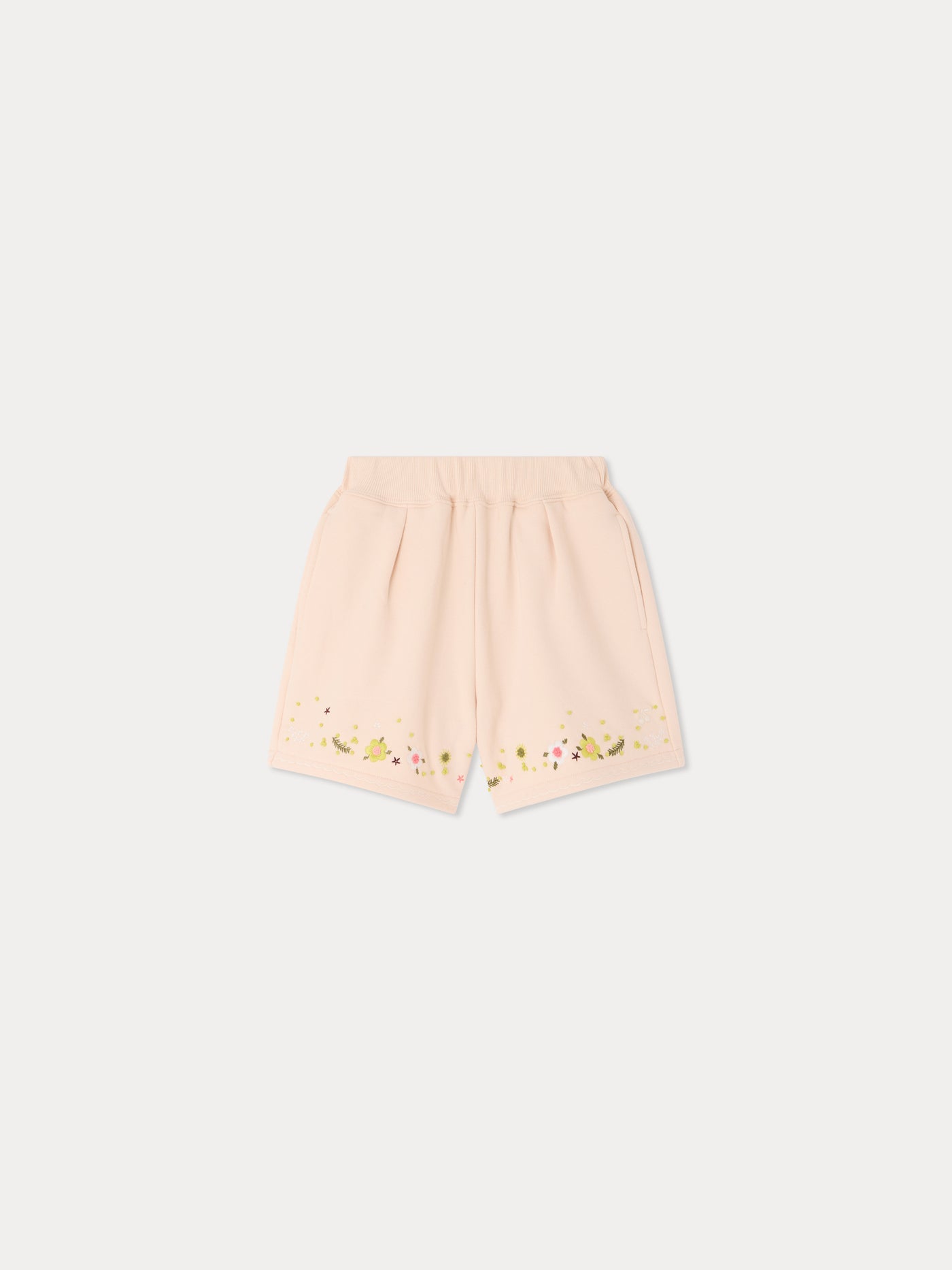 Cornelia hand-embroidered floral fleece shorts in organic cotton