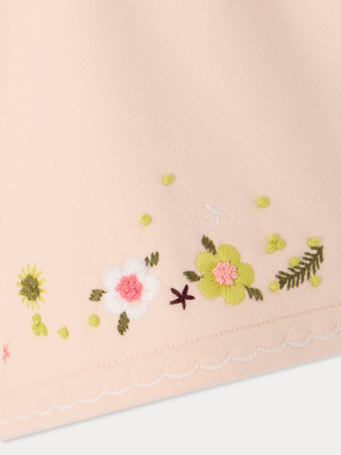 Cornelia hand-embroidered floral fleece shorts in organic cotton