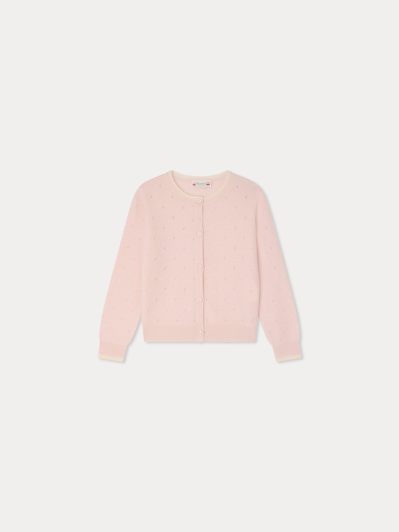 Luella cardigan with round neck and pointelle knit in cashmere