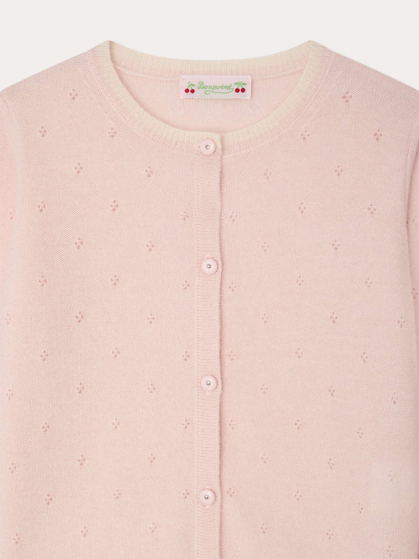 Luella cardigan with round neck and pointelle knit in cashmere