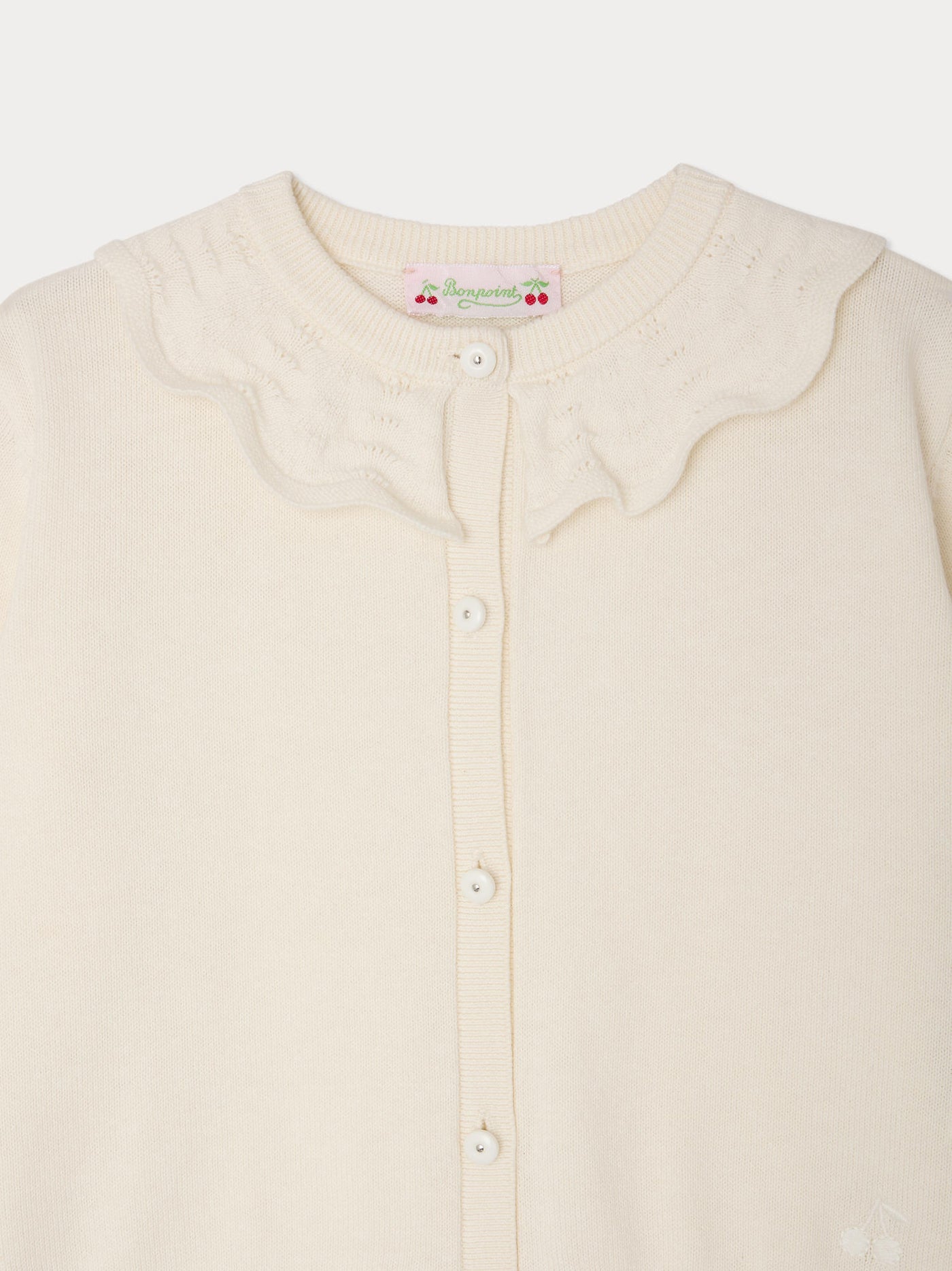 Lueur cardigan with ruffles in organic cotton and cashmere