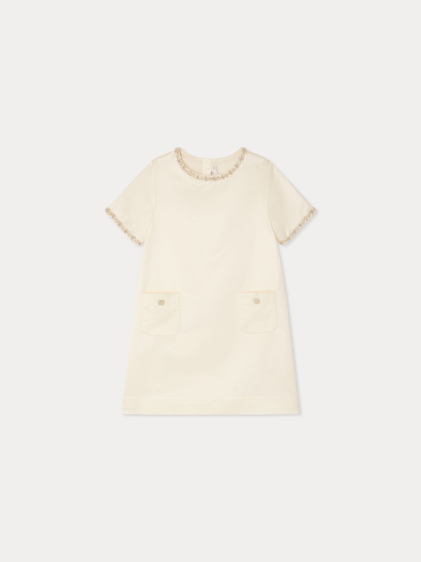 Lanelle dress with hand-embroidered rhinestones and beads in organic cotton and viscose