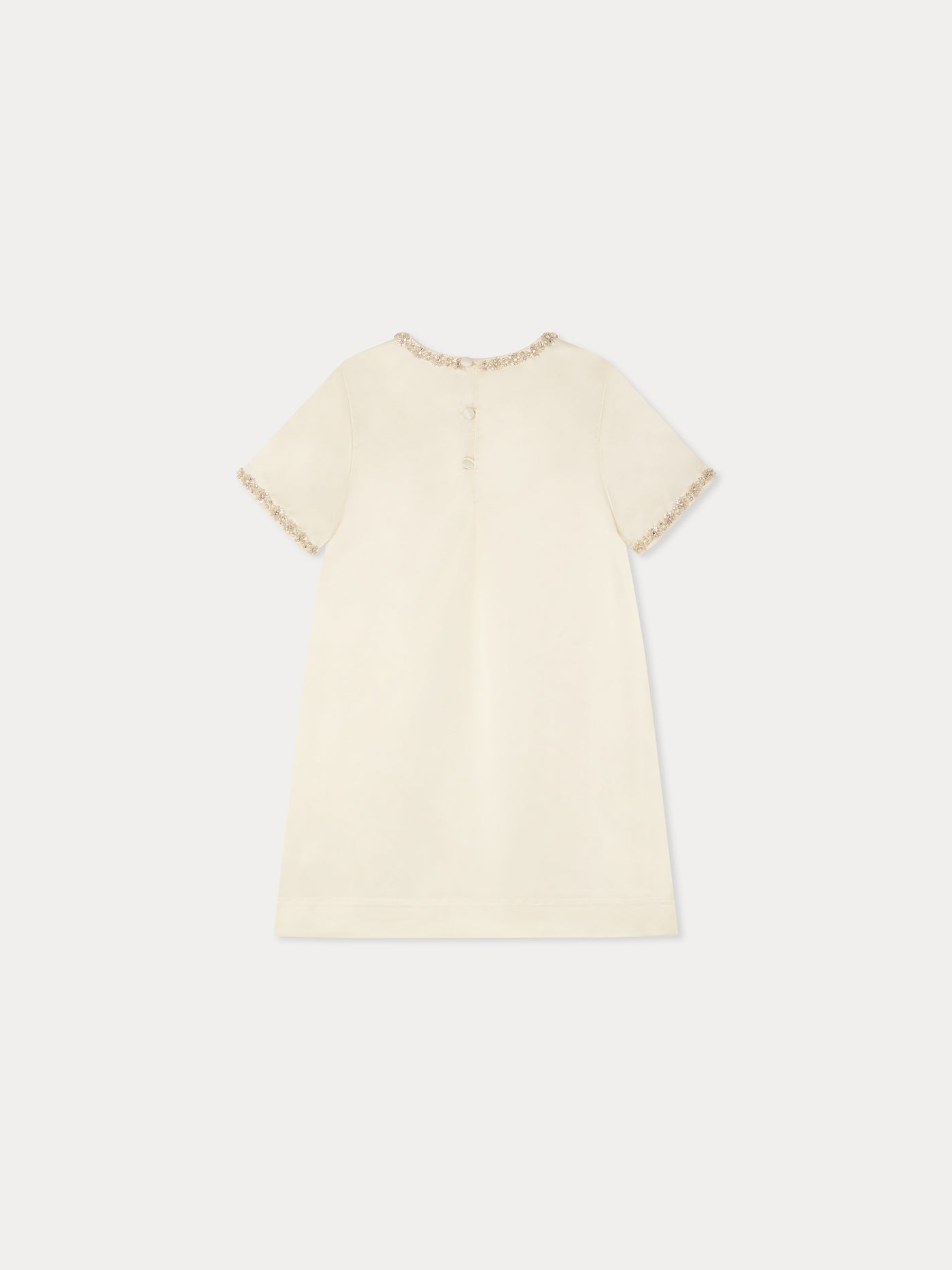 Lanelle dress with hand-embroidered rhinestones and beads in organic cotton and viscose