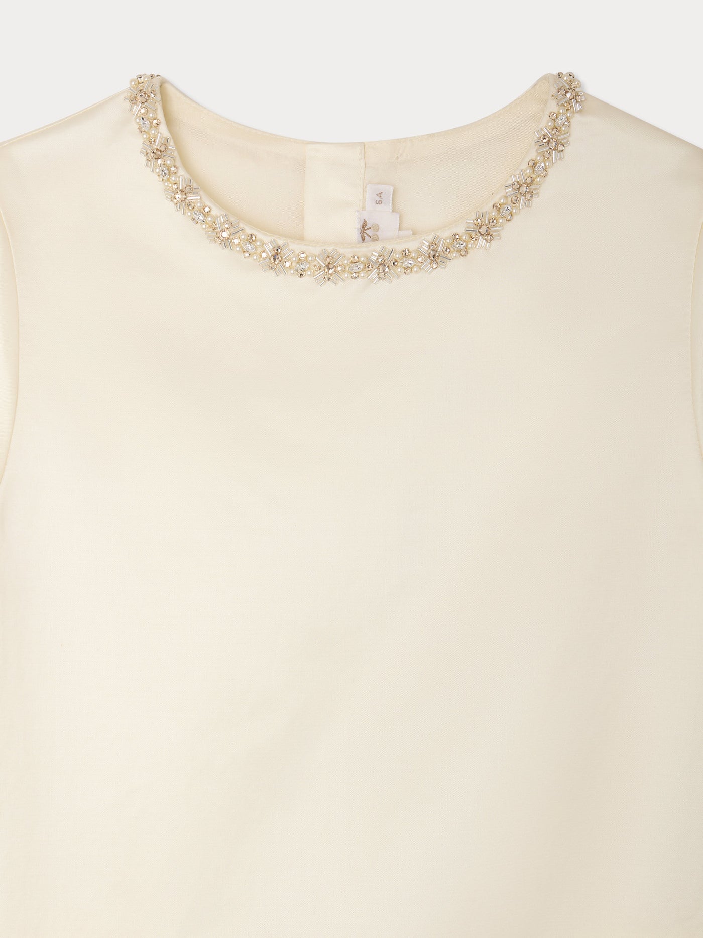 Lanelle dress with hand-embroidered rhinestones and beads in organic cotton and viscose