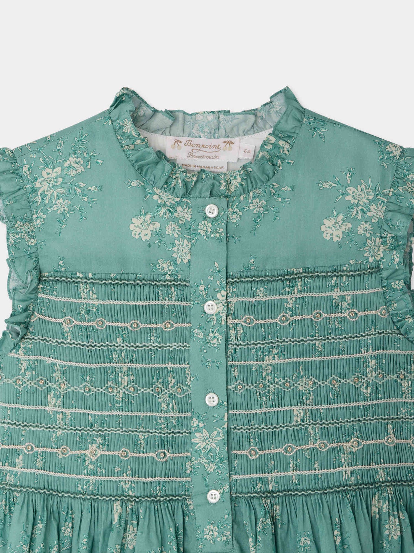 Fabiola dress smocked and hand-embroidered in Liberty organic cotton fabric