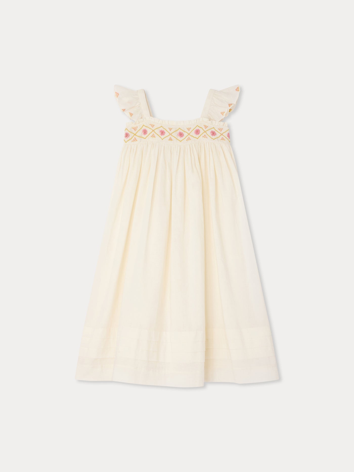 Laora dress smocked and hand-embroidered in organic cotton