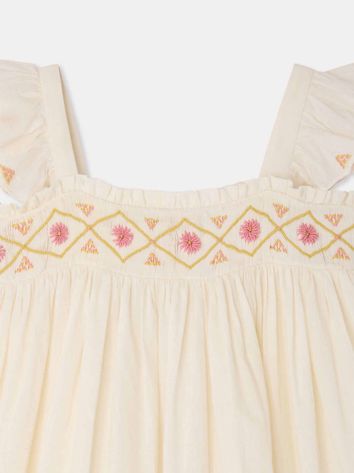 Laora dress smocked and hand-embroidered in organic cotton