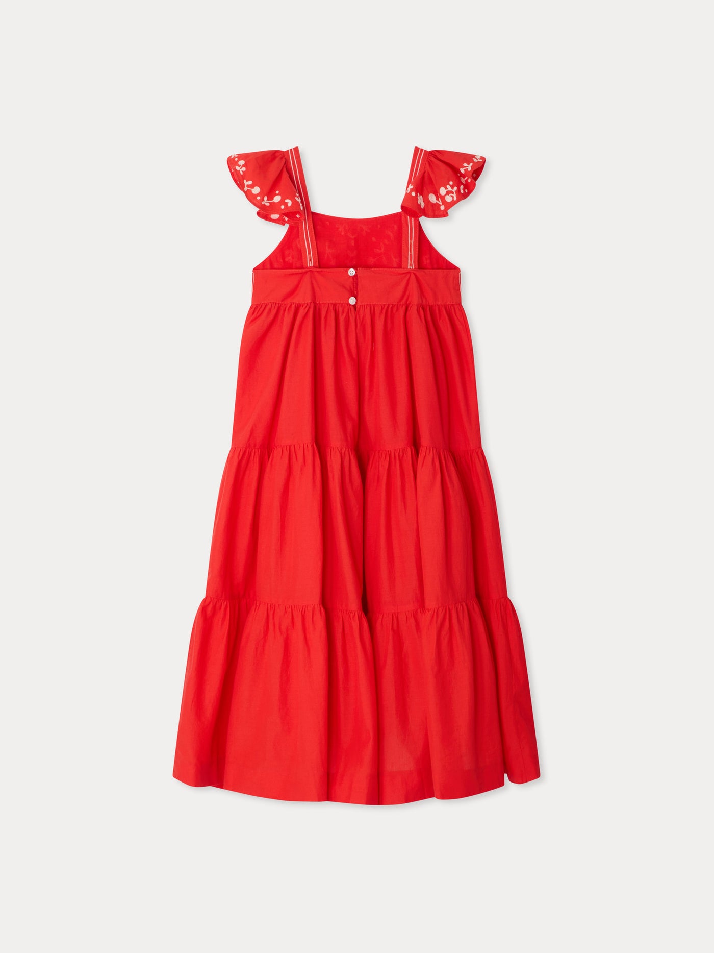 Cora hand-embroidered dress with ruffles in organic cotton