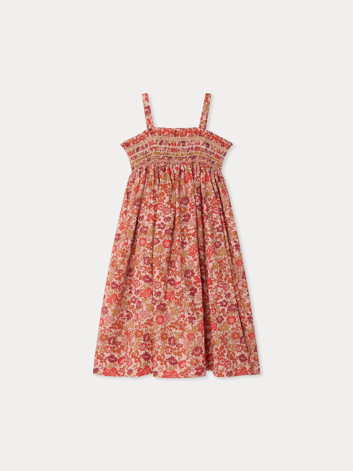 Labaille smocked and hand-embroidered dress in Liberty organic cotton fabric