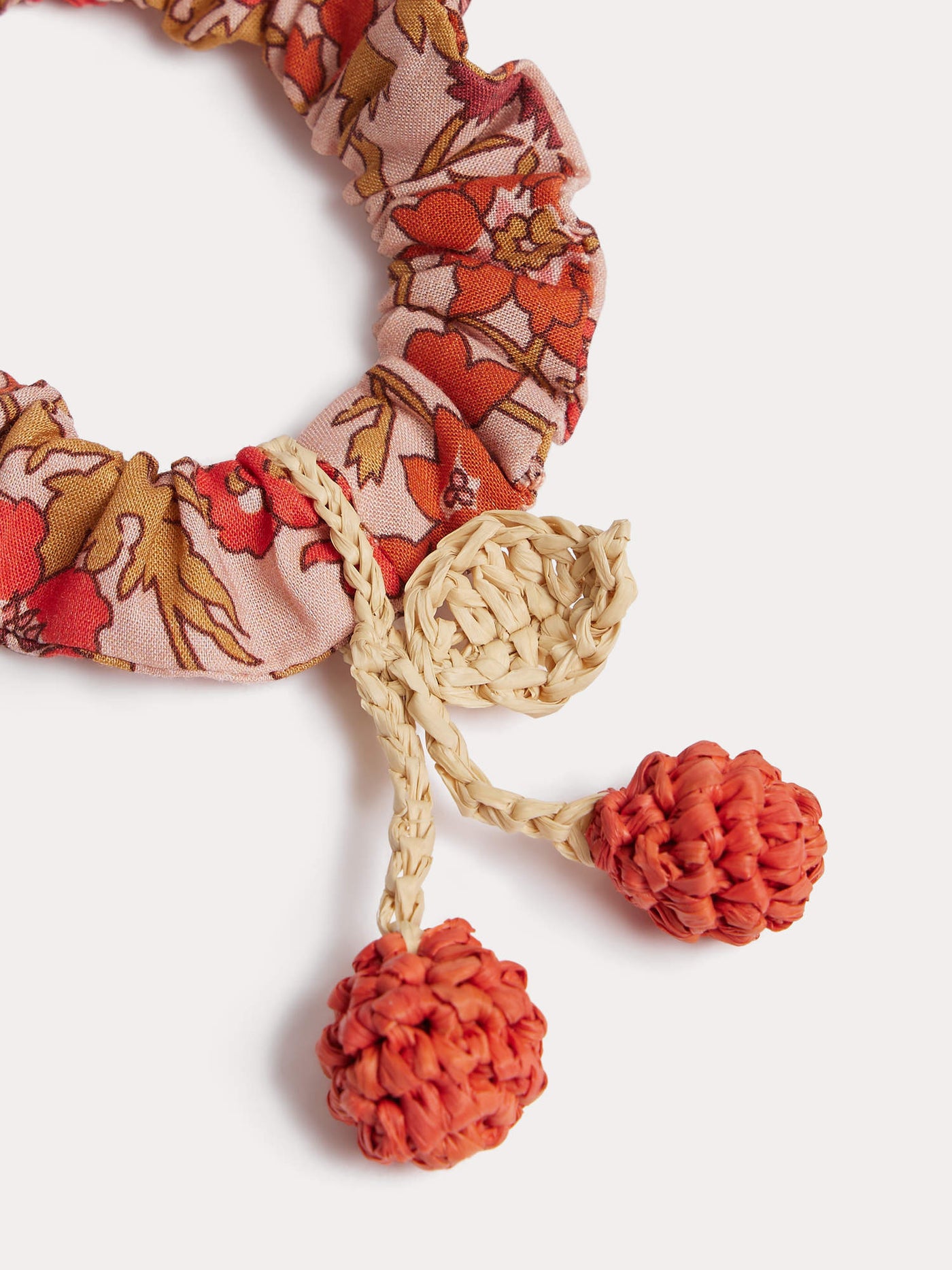 Elory scrunchie with pink flowers in Liberty organic cotton fabric