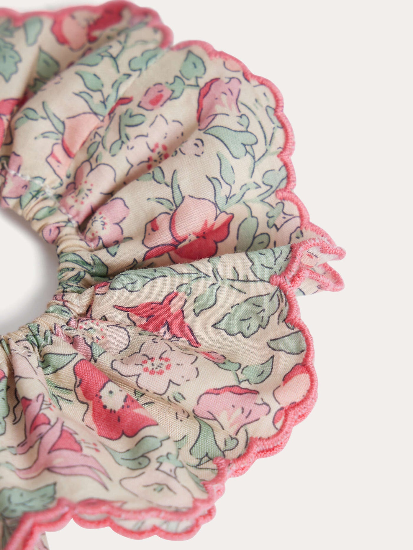 Lilium scrunchie with embroidered edge in Liberty organic cotton fabric