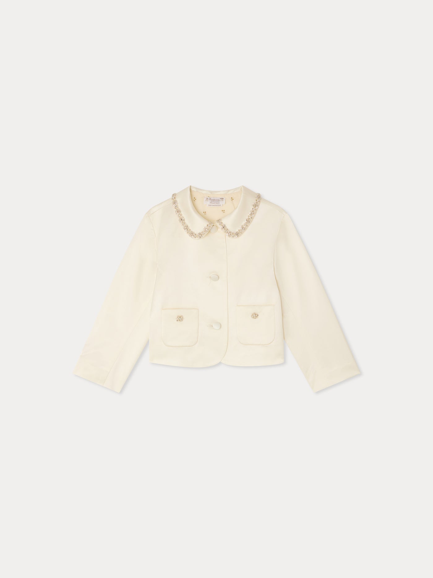 Laelia jacket with hand-embroidered rhinestones and pearls in organic cotton and viscose